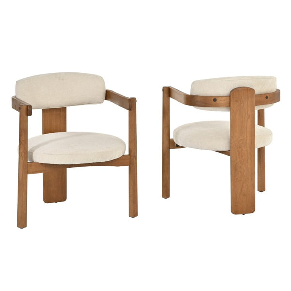 English Elm 7 Piece Farmhouse Dining Set Solid Rubberwood Table with Six Upholstered Arm Chairs Oval Beige N762P396360D_N762P446221D6
