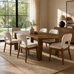 English Elm 7‑Piece Oval Rubber Wood Dining Set Walnut Finish Upholstered Chairs Modern Room N762P396360D_N762P472721D3