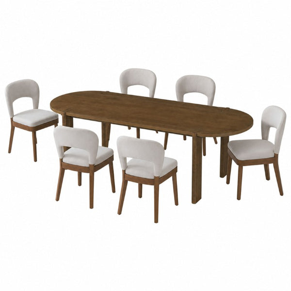 English Elm 7‑Piece Oval Rubber Wood Dining Set Walnut Finish Upholstered Chairs Modern Room N762P396360D_N762P472721D3