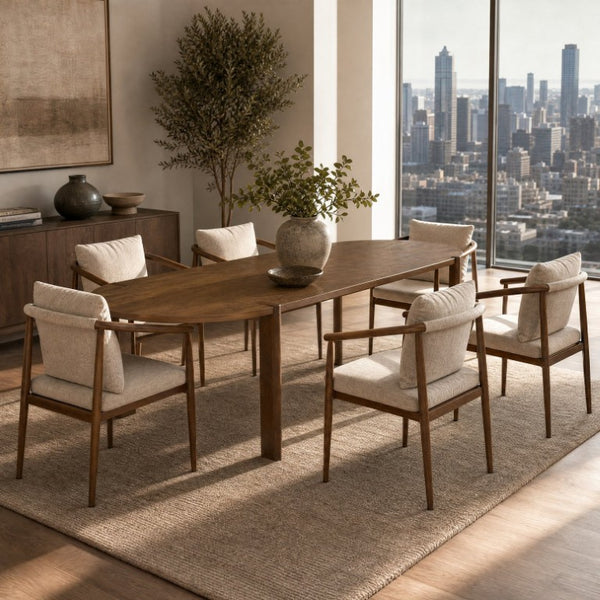 English Elm 7‑Piece Oval Rubberwood Dining Set with Six Padded Arm Chairs for Modern Rooms N762P396360D_N762P492515A3