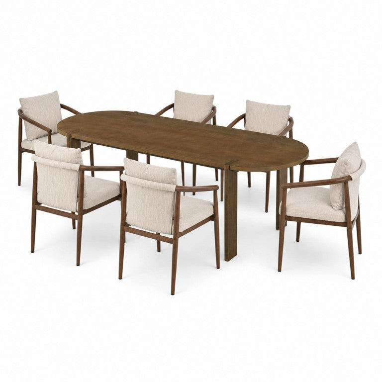 English Elm 7‑Piece Oval Rubberwood Dining Set with Six Padded Arm Chairs for Modern Rooms N762P396360D_N762P492515A3