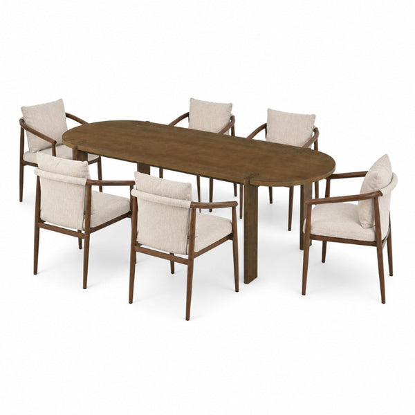 English Elm 7‑Piece Oval Rubberwood Dining Set with Six Padded Arm Chairs for Modern Rooms N762P396360D_N762P492515A3