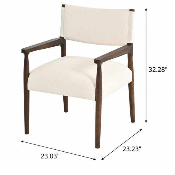 English Elm 7‑Piece Oval Rubberwood Dining Set Walnut Toned Arm Chairs with Beige Cushions N762P396360D_N762P503857A3