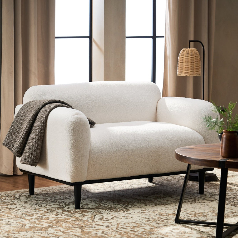 English Elm Bouclé Textured Compact Loveseat with Birch Legs for Modern Living Spaces N762P407898W