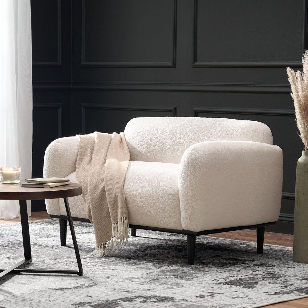 English Elm Bouclé Textured Compact Loveseat with Birch Legs for Modern Living Spaces N762P407898W