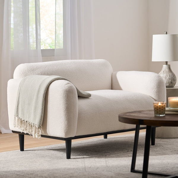 English Elm Bouclé Textured Compact Loveseat with Birch Legs for Modern Living Spaces N762P407898W