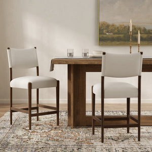 English Elm 26.4" Rubberwood Counter Barstools Set of 2 Linen Cushioned Walnut Legs Kitchen Island N762P411383A
