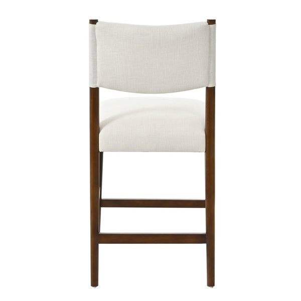 English Elm 26.4" Rubberwood Counter Barstools Set of 2 Linen Cushioned Walnut Legs Kitchen Island N762P411383A