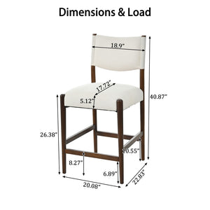 English Elm 26.4" Rubberwood Counter Barstools Set of 2 Linen Cushioned Walnut Legs Kitchen Island N762P411383A