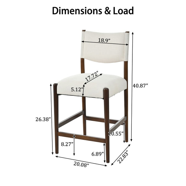 English Elm 26.4" Rubberwood Counter Barstools Set of 2 Linen Cushioned Walnut Legs Kitchen Island N762P411383A