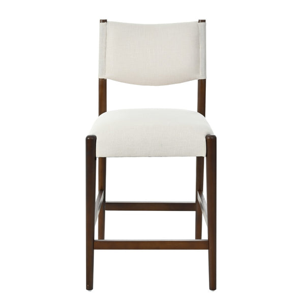 English Elm 26.4" Rubberwood Counter Barstools Set of 2 Linen Cushioned Walnut Legs Kitchen Island N762P411383A