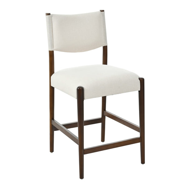English Elm 26.4" Rubberwood Counter Barstools Set of 2 Linen Cushioned Walnut Legs Kitchen Island N762P411383A
