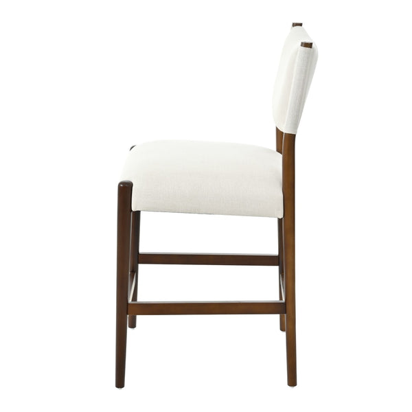 English Elm 26.4" Rubberwood Counter Barstools Set of 2 Linen Cushioned Walnut Legs Kitchen Island N762P411383A