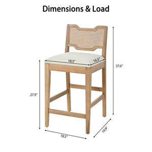 English Elm 28" Farmhouse Counter Stools Set of 2 Woven Rattan Back Rubberwood Frame Kitchen Island N762P411404D
