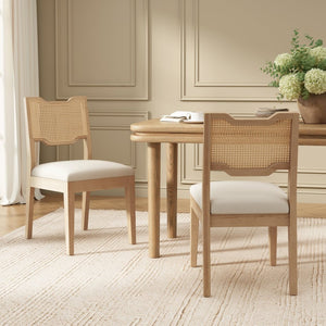 English Elm 28" Farmhouse Counter Barstools Set of 2 Rattan Back Rubberwood Cushioned Kitchen Seats N762P411405D