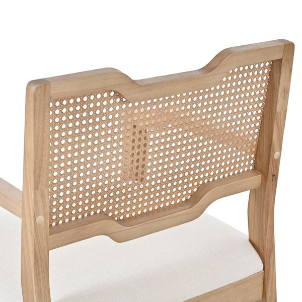 English Elm Farmhouse Dining Chairs Set of 2 Rattan Back Rubberwood Linen Seat Boho Accent N762P411406D