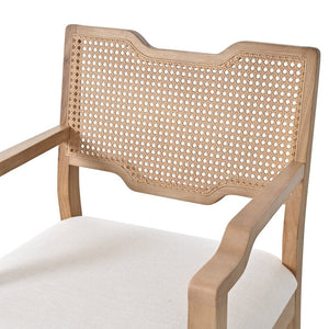 English Elm Farmhouse Dining Chairs Set of 2 Rattan Back Rubberwood Linen Seat Boho Accent N762P411406D