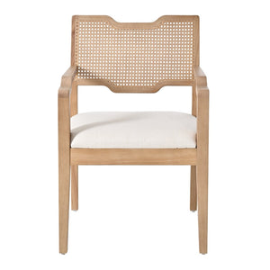 English Elm Farmhouse Dining Chairs Set of 2 Rattan Back Rubberwood Linen Seat Boho Accent N762P411406D
