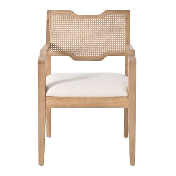 English Elm Farmhouse Dining Chairs Set of 2 Rattan Back Rubberwood Linen Seat Boho Accent N762P411406D
