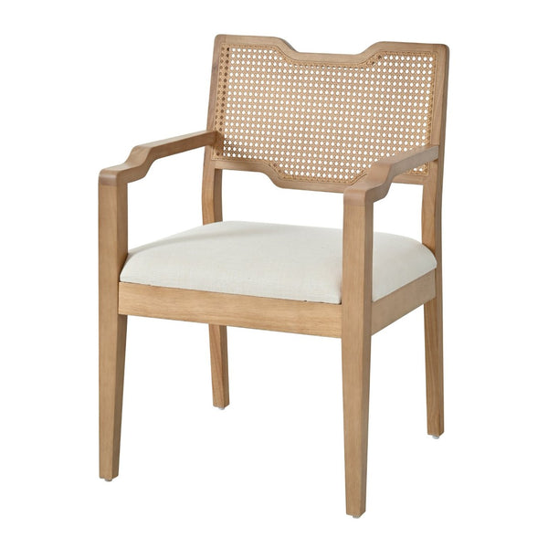 English Elm Farmhouse Dining Chairs Set of 2 Rattan Back Rubberwood Linen Seat Boho Accent N762P411406D