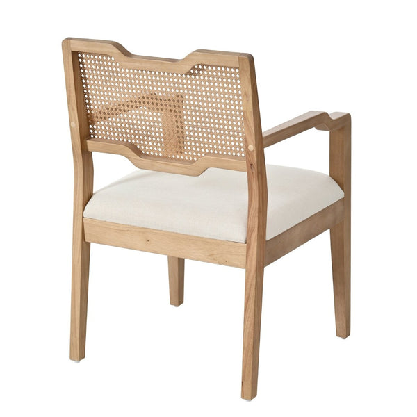 English Elm Farmhouse Dining Chairs Set of 2 Rattan Back Rubberwood Linen Seat Boho Accent N762P411406D