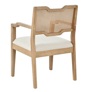 English Elm Farmhouse Dining Chairs Set of 2 Rattan Back Rubberwood Linen Seat Boho Accent N762P411406D