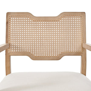 English Elm Farmhouse Dining Chairs Set of 2 Rattan Back Rubberwood Linen Seat Boho Accent N762P411406D