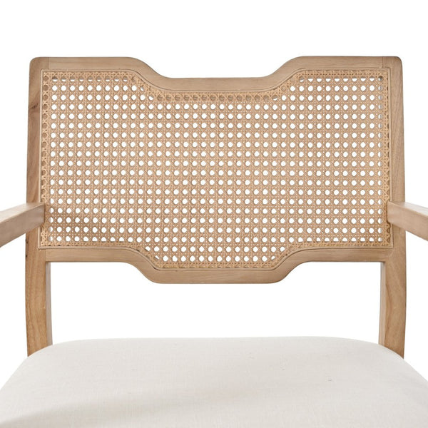 English Elm Farmhouse Dining Chairs Set of 2 Rattan Back Rubberwood Linen Seat Boho Accent N762P411406D