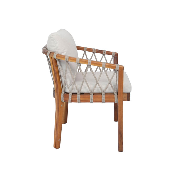 English Elm Outdoor Acacia Wood Bistro Chair Set with Rope Weave Seats and Cushioned Patio Comfort N762P411561D