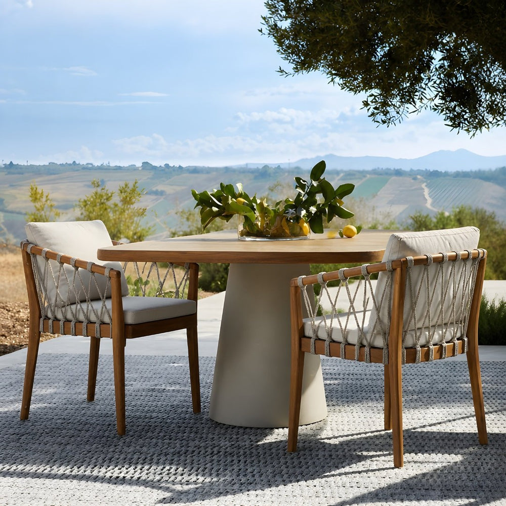 English Elm Outdoor Acacia Wood Bistro Chair Set with Rope Weave Seats and Cushioned Patio Comfort N762P411561D