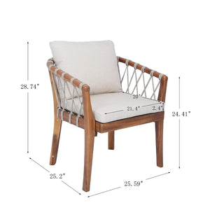 English Elm Outdoor Acacia Wood Bistro Chair Set with Rope Weave Seats and Cushioned Patio Comfort N762P411561D