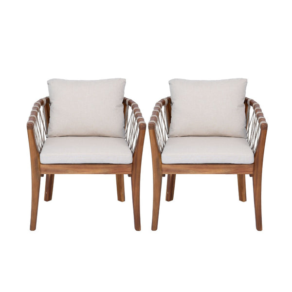 English Elm Outdoor Acacia Wood Bistro Chair Set with Rope Weave Seats and Cushioned Patio Comfort N762P411561D