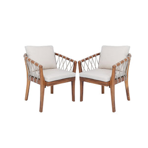 English Elm Outdoor Acacia Wood Bistro Chair Set with Rope Weave Seats and Cushioned Patio Comfort N762P411561D