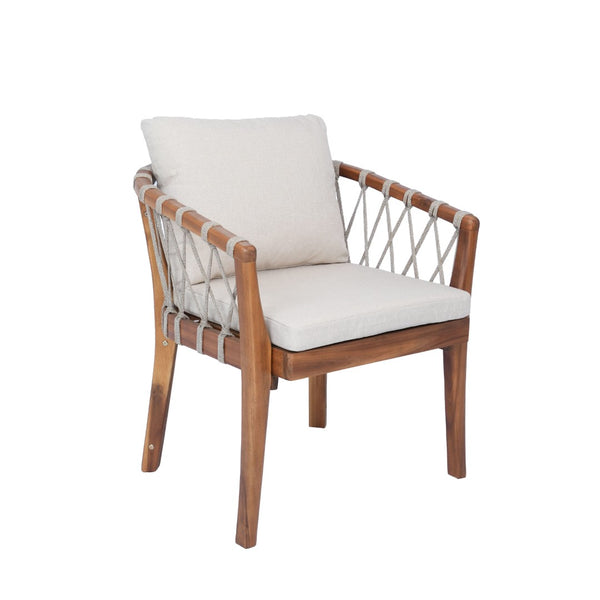 English Elm Outdoor Acacia Wood Bistro Chair Set with Rope Weave Seats and Cushioned Patio Comfort N762P411561D