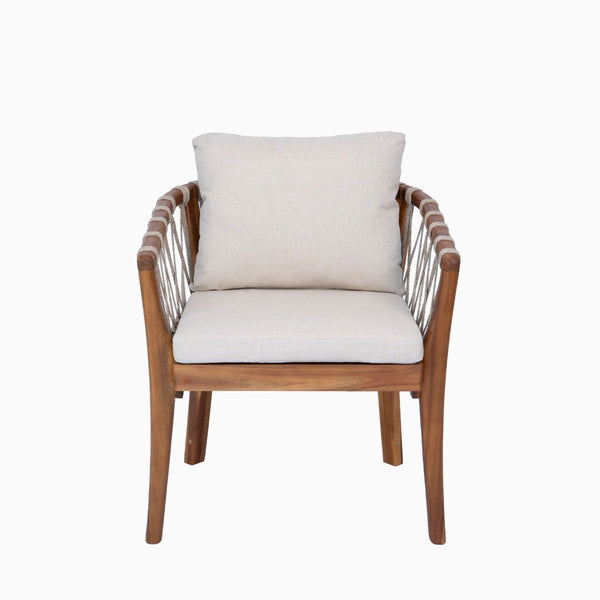 English Elm Outdoor Acacia Wood Bistro Chair Set with Rope Weave Seats and Cushioned Patio Comfort N762P411561D
