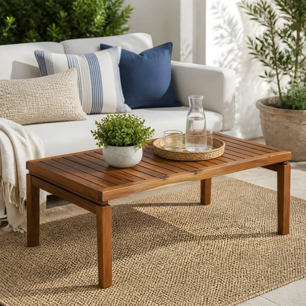 English Elm Stella Outdoor Acacia Wood Coffee Table Slatted Teak Finish Patio Lounge Accent N762P411700D