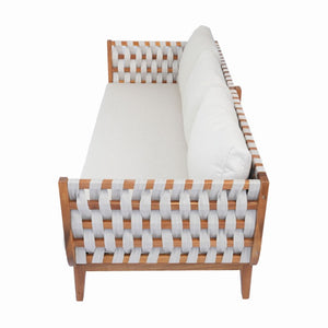 English Elm 74.61 Inch Outdoor Acacia Wood Sofa with Hand Woven Rope and Plush Patio Cushions N762P411701D