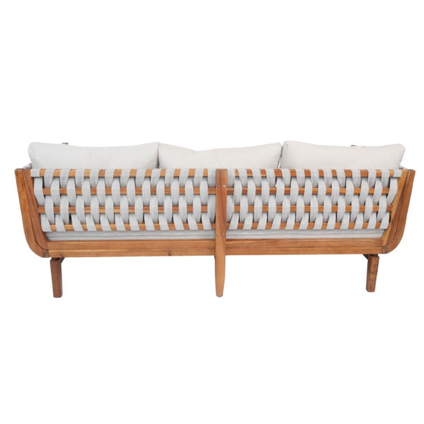 English Elm 74.61 Inch Outdoor Acacia Wood Sofa with Hand Woven Rope and Plush Patio Cushions N762P411701D