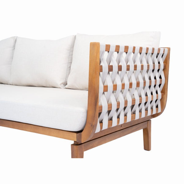 English Elm 74.61 Inch Outdoor Acacia Wood Sofa with Hand Woven Rope and Plush Patio Cushions N762P411701D