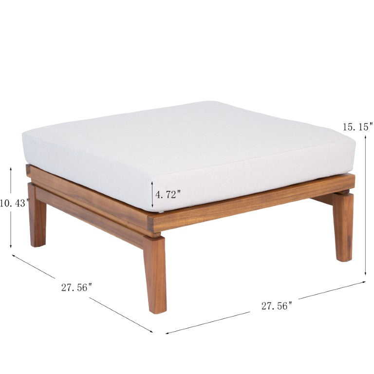 English Elm Acacia Wood Patio Ottoman Teak Finish Square Footrest with Water Repellent Cushion Outdoor N762P411702D
