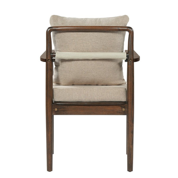English Elm Mid-Century Rubberwood Arm Dining Chairs with Lumbar Pillow Linen Upholstery Set of 2 N762P412259D