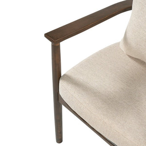 English Elm Mid-Century Rubberwood Arm Dining Chairs with Lumbar Pillow Linen Upholstery Set of 2 N762P412259D