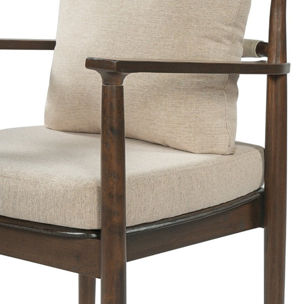 English Elm Mid-Century Rubberwood Arm Dining Chairs with Lumbar Pillow Linen Upholstery Set of 2 N762P412259D