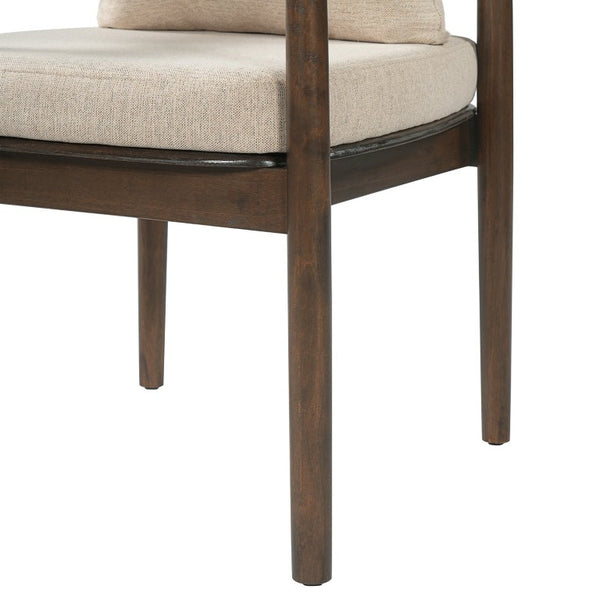 English Elm Mid-Century Rubberwood Arm Dining Chairs with Lumbar Pillow Linen Upholstery Set of 2 N762P412259D