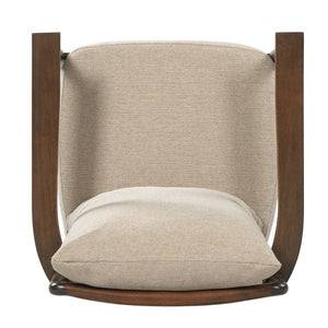 English Elm Mid-Century Rubberwood Arm Dining Chairs with Lumbar Pillow Linen Upholstery Set of 2 N762P412259D
