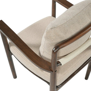English Elm Mid-Century Rubberwood Arm Dining Chairs with Lumbar Pillow Linen Upholstery Set of 2 N762P412259D