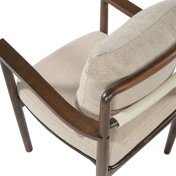 English Elm Mid-Century Rubberwood Arm Dining Chairs with Lumbar Pillow Linen Upholstery Set of 2 N762P412259D