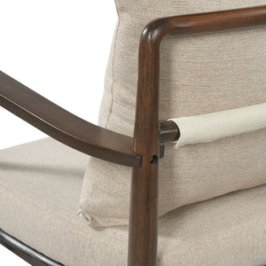 English Elm Mid-Century Rubberwood Arm Dining Chairs with Lumbar Pillow Linen Upholstery Set of 2 N762P412259D