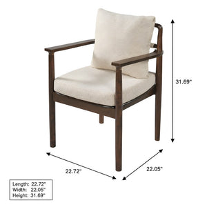 English Elm Mid-Century Rubberwood Arm Dining Chairs with Lumbar Pillow Linen Upholstery Set of 2 N762P412259D