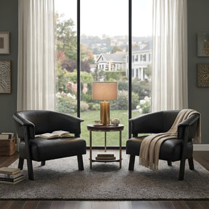 English Elm Faux Leather Wingback Armchair Set of Two with Rubberwood Legs for Living Room N762P412983B2